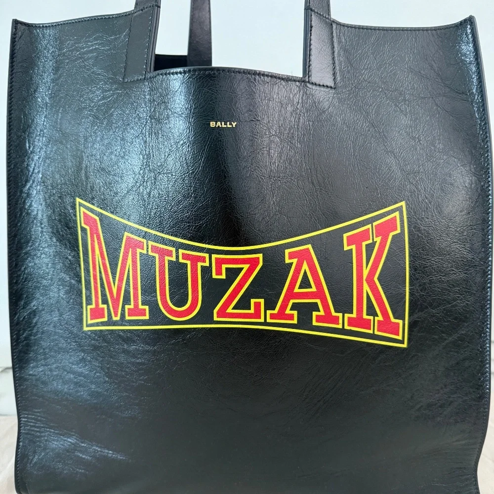 Bally x DJ Leo Mas Muzak-print tote‎ bag, Black leather